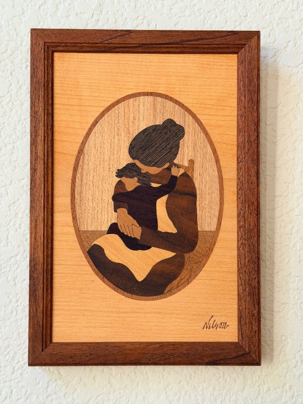 Hudson River Inlay Wood Marquetry Mother and Child by Jeff Nelson